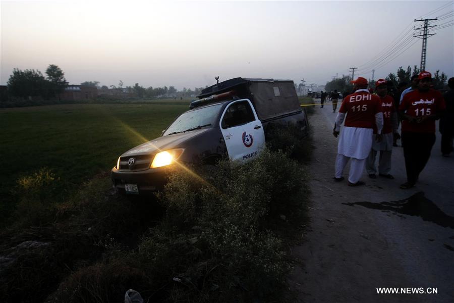 A police official was killed as a blast hits a police mobile in Peshawar on Sunday, local media reported. (Xinhua/Umar Qayyum)