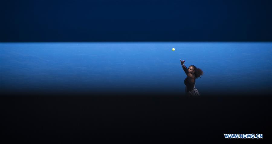 Serena Williams of the U.S. serves during the women's singles third round match against her compatriot Nicole Gibbs at the Australian Open Tennis Championships in Melbourne, Australia, Jan. 21, 2017. (Xinhua/Lui Siu Wai) 