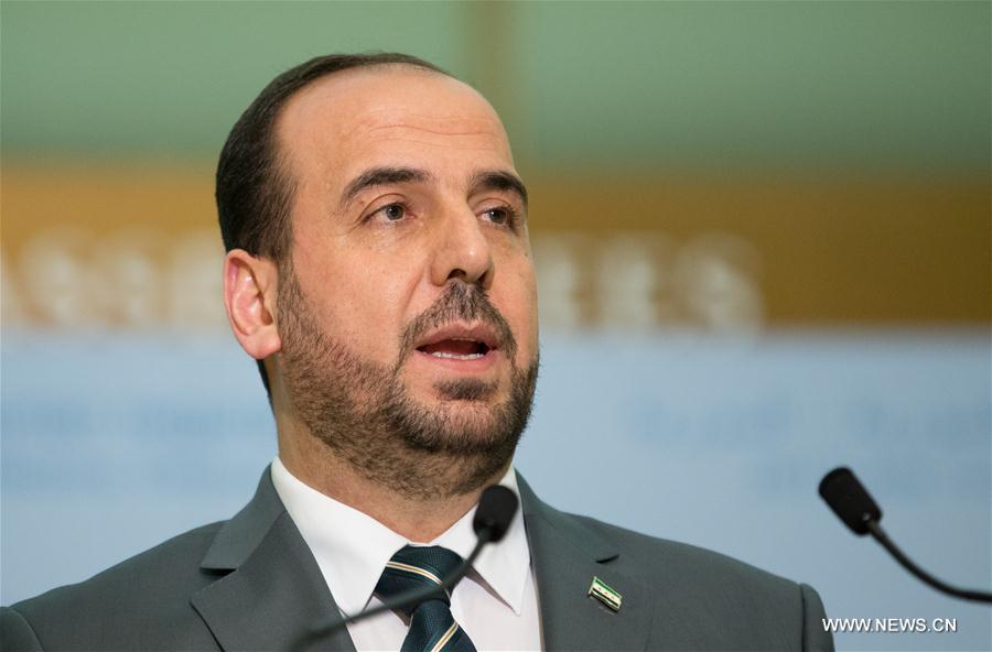 Syria's opposition delegation leader Nasr al-Hariri addresses the media at Palais des Nations in Geneva, Switzerland, March 2, 2017. 
