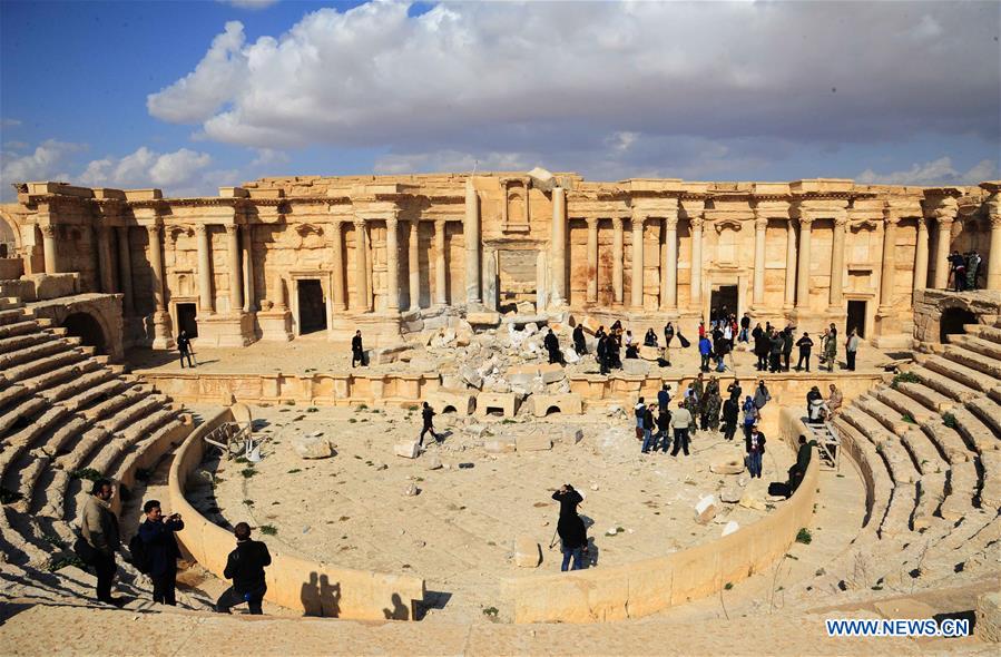 The ruined Roman Theater is seen in the ancient city of Palmyra, central Syria, on March 4, 2017. The Syrian army announced in a statement that the Syrian forces captured the ancient city of Palmyra in central Syria on Thursday after battles with the Islamic State (IS) group. 