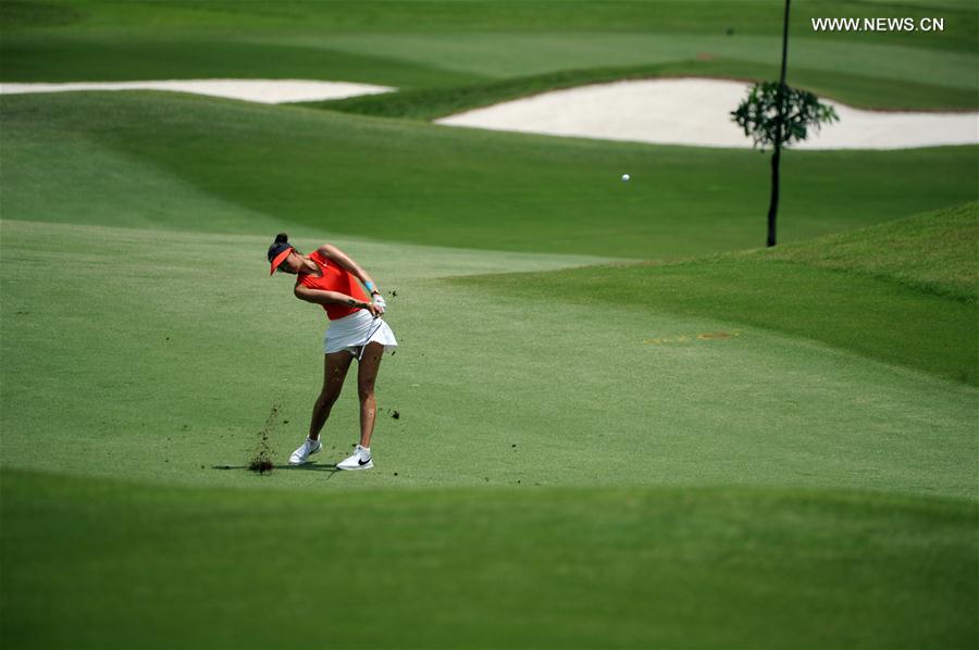 Michelle Wie of the United States, competes during the HSBC Women's Champions golf tournament held at Singapore's Sentosa Golf Club on March 5, 2017. 