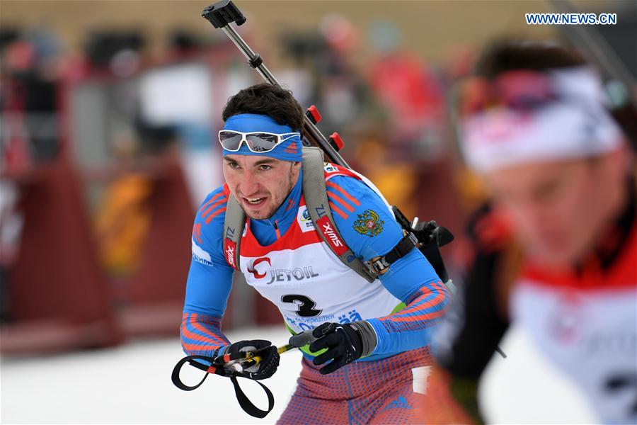 Alexandr Loginov of Russia competes during the Men's 10km sprint race of IBU Cup 2016/2017 in Otepaa, Estonia, March 11, 2017. 