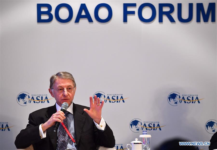 Michael R.GRUPE, executive vice president for Research and Investor Outreach at the National Association of Real Estate Investment Trusts (NAREIT), addresses the session of 'Asset Securitization: the Good and Bad' during the Boao Forum for Asia Annual Conference 2017 in Boao, south China's Hainan Province, March 24, 2017.