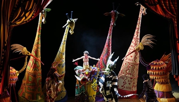 Artists perform Manderin stage production Lion King in Shanghai Disney Resort