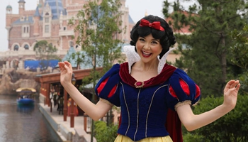 Classic cartoon characters greet tourists at Shanghai Disneyland