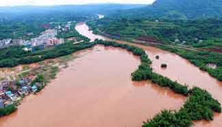 Aerial photos show flooded township in SW China's Sichuan