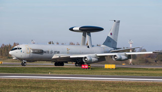 E-3A AWACS aircraft arrives at airbase in Siauliai, Lithuania