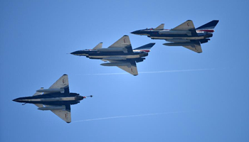 J-10 fighter jets of China's Bayi Aerobatic Team arrive at Zhuhai airport