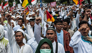 Mass demonstrations staged in Indonesia's capital over alleged blasphemy issue
