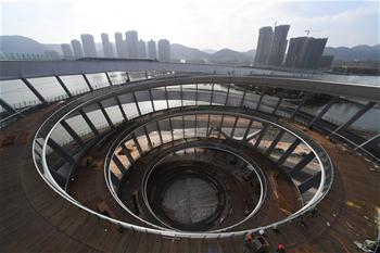 Spiral sightseeing platform under construction seen in China's Hunan
