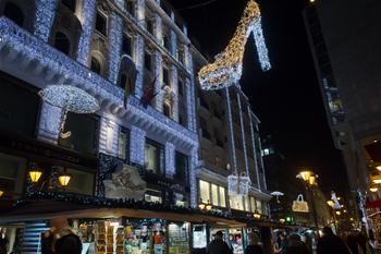 Streets decorated for upcoming Christmas in Budapest
