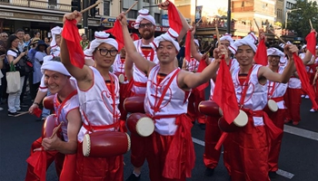 Chinese waist drum dance performed during parade celebrating Australia Day