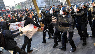 People demonstrate at Place de la Republique in Paris