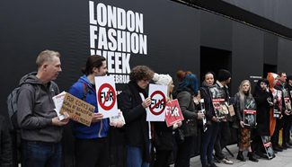 Animal cruelty protesters rally during London Fashion Week
