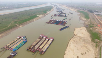 Water level of Xiangjiang River drops due to dry weather