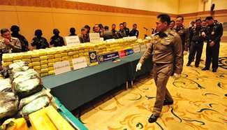 Thai police holds press conference to display heroin seized in N Thailand