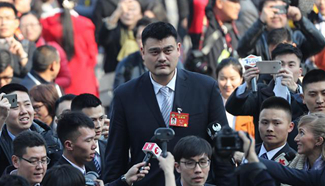 CPPCC member Yao Ming receives interview in Beijing