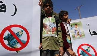 Children protest against carrying weapons, firing in air in Yemen