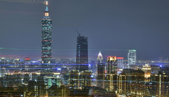 Colored lights illuminate downtown Taipei