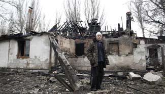 Buildings damaged after heavy shelling in Ukraine