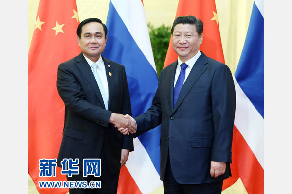 11月9日，國家主席習近平在北京人民大會堂會見泰國總理巴育。新華社記者姚大偉攝