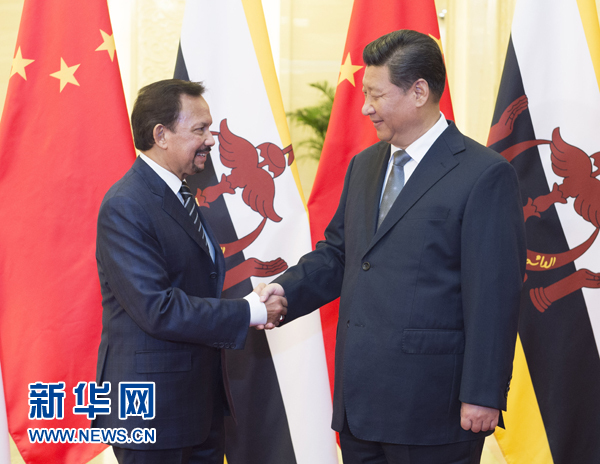11月10日，國家主席習近平在北京人民大會堂會見汶萊蘇丹哈桑納爾。新華社記者謝環馳攝