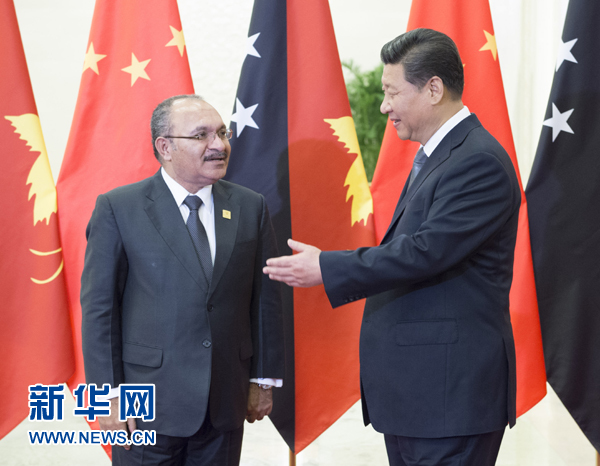 11月10日，中國國家主席習近平在北京人民大會堂會見巴布亞新幾內亞總理奧尼爾。 新華社記者馬佔成攝