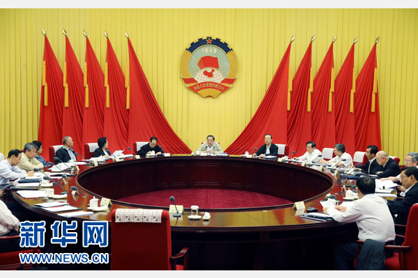 5月26日，全國政協主席俞正聲在北京主持召開政協第十二屆全國委員會第四十四次主席會議並講話。 新華社記者 姚大偉 攝