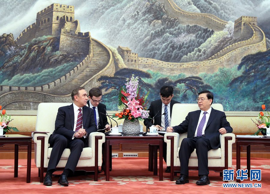 2月28日，全國人大常委會委員長張德江在北京人民大會堂會見波蘭副參議長柴萊伊。 新華社記者謝環馳攝 