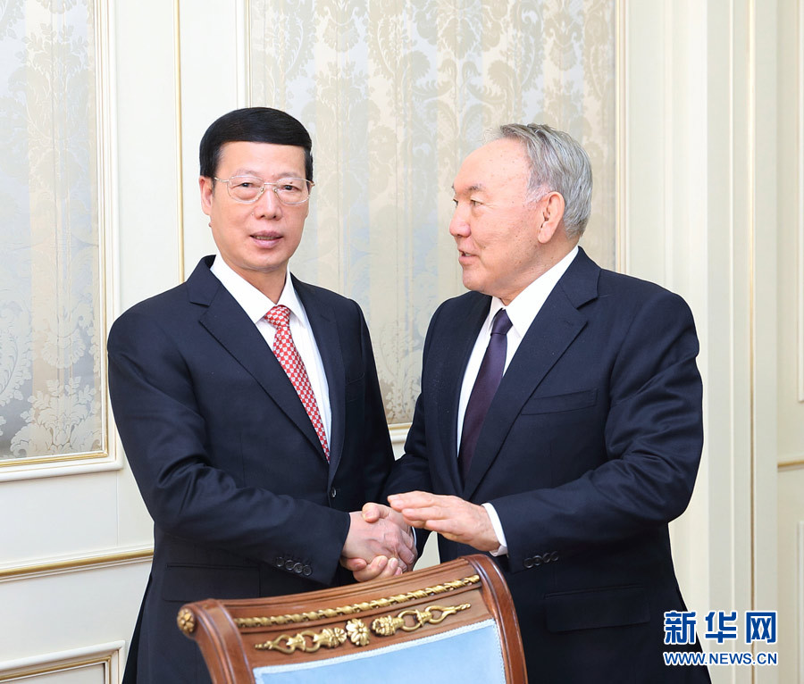 4月18日，國務院副總理張高麗在阿斯塔納會見哈薩克斯坦總統納扎爾巴耶夫。新華社記者王曄攝