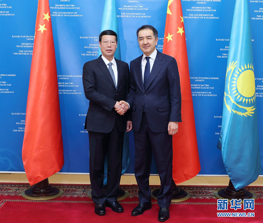 4月18日，國務院副總理張高麗在阿斯塔納會見哈薩克斯坦總理薩金塔耶夫。新華社記者王曄攝