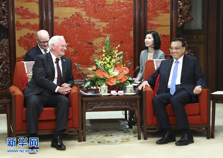 7月13日，國務院總理李克強在北京中南海紫光閣會見加拿大總督約翰斯頓。 新華社記者 謝環馳 攝