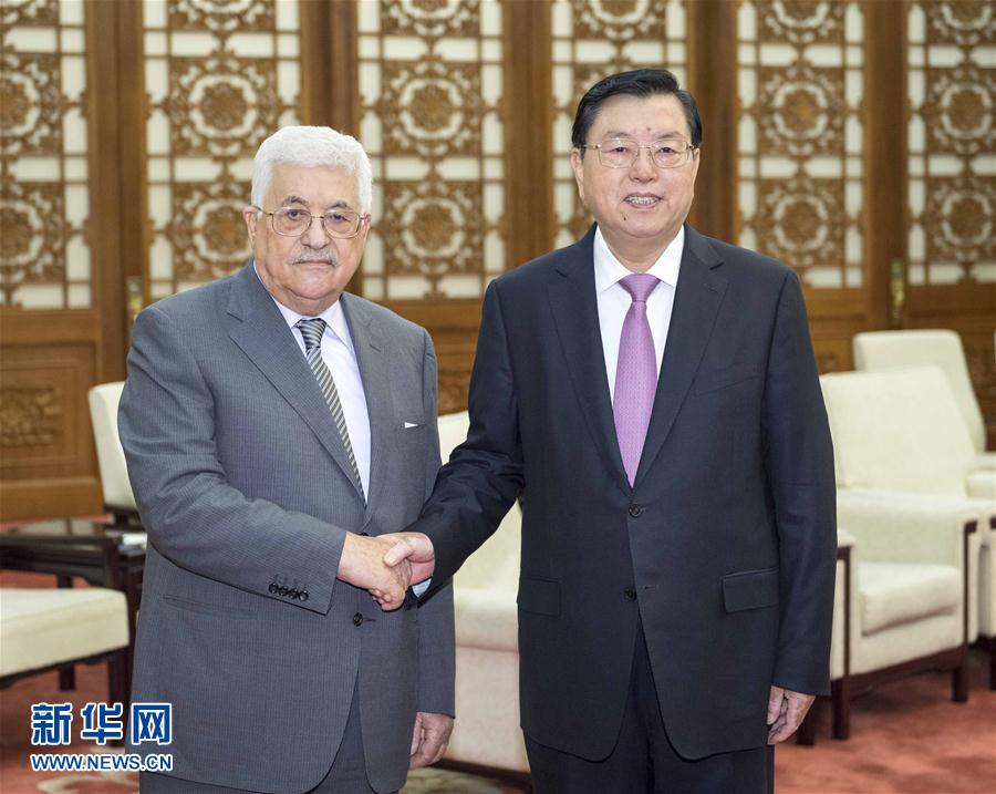 7月20日，全國人大常委會委員長張德江在北京人民大會堂會見巴勒斯坦國總統阿巴斯。 新華社記者 李濤 攝