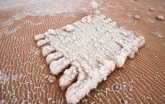 山西運城鹽池形成“粉紅沙漠”奇觀
