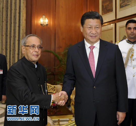 9月18日，國家主席習近平在新德裏會見印度總統慕克吉。 新華社記者張鐸 攝 
