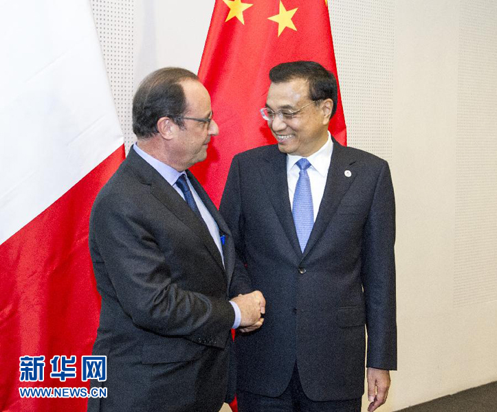 10月16日，中國國務院總理李克強在米蘭會見法國總統奧朗德。新華社記者 王曄 攝 
