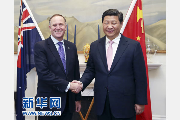 11月20日，國家主席習近平在惠靈頓同新西蘭總理約翰·基舉行會談。 新華社記者 姚大偉 攝