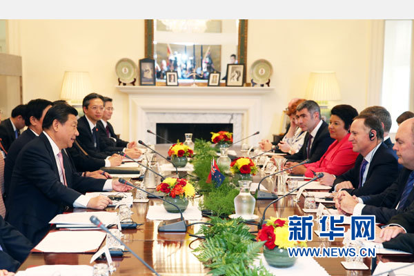 11月20日，中國國家主席習近平在惠靈頓同新西蘭總理約翰·基舉行會談。 新華社記者 馬佔成 攝