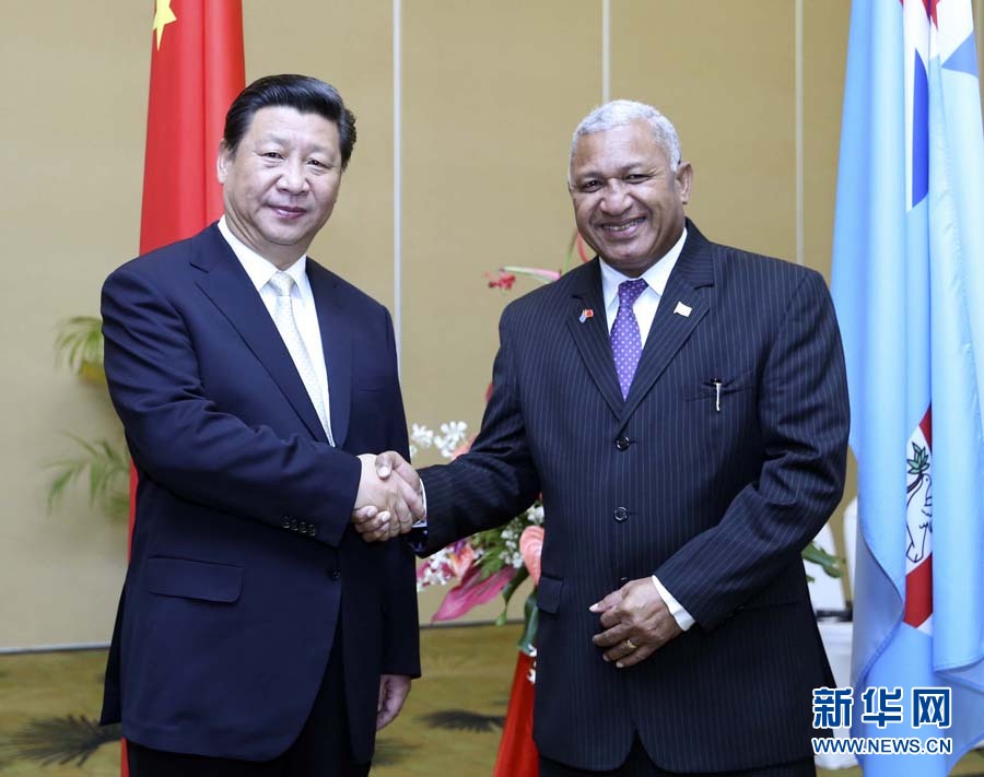 11月22日，中國國家主席習近平在楠迪同斐濟總理姆拜尼馬拉馬舉行會談。 新華社記者姚大偉攝