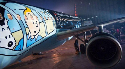 比利時航空用《丁丁歷險記》彩繪裝扮客機（圖）