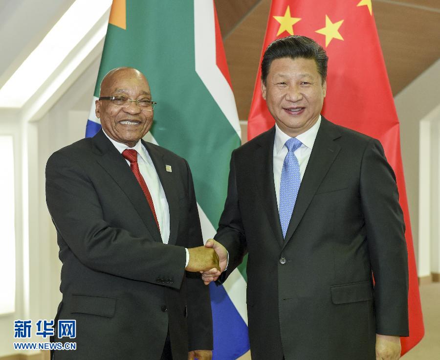 7月9日，國家主席習近平在俄羅斯烏法會見南非總統祖馬。新華社記者 李學仁 攝 