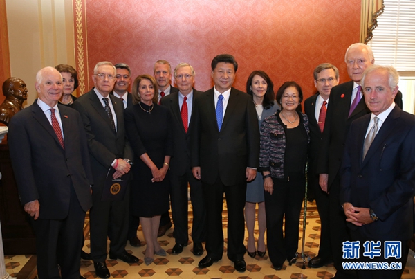 9月25日，國家主席習近平在華盛頓國會山集體會見美國國會參議院和眾議院領導人。 新華社記者 龐興雷 攝