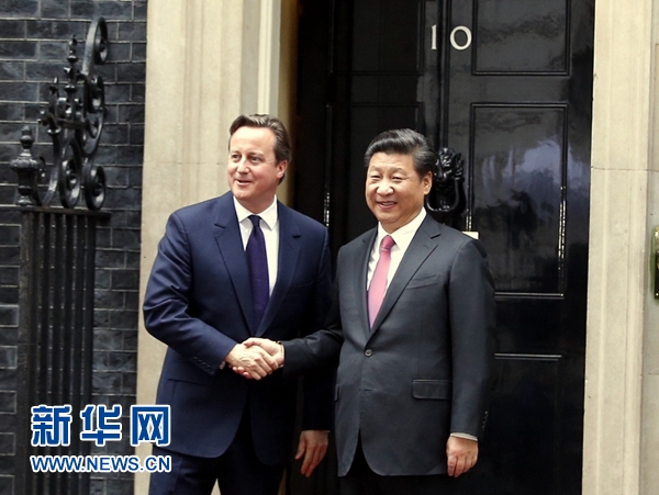 10月21日，國家主席習近平在倫敦唐寧街首相府同英國首相卡梅倫舉行會談。 新華社記者 鞠鵬 攝 