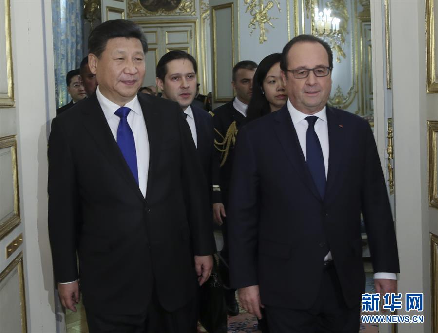 11月29日，國家主席習近平在巴黎會見法國總統奧朗德。 新華社記者蘭紅光 攝 