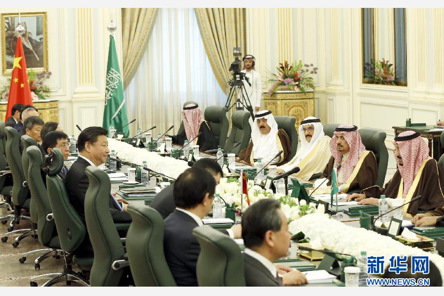 當地時間1月19日，國家主席習近平在利雅得同沙特阿拉伯國王薩勒曼舉行會談。 新華社記者鞠鵬攝