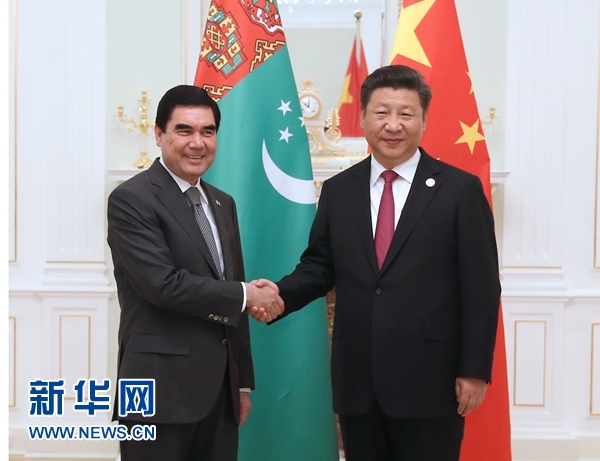 6月23日，國家主席習近平在塔什幹會見土庫曼斯坦總統別爾德穆哈梅多夫。 新華社記者馬佔成攝