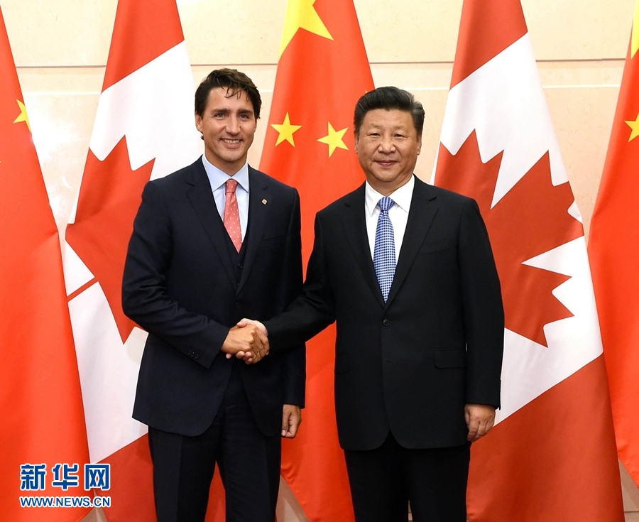 8月31日，國家主席習近平在北京釣魚臺國賓館會見加拿大總理特魯多。 新華社記者 饒愛民 攝