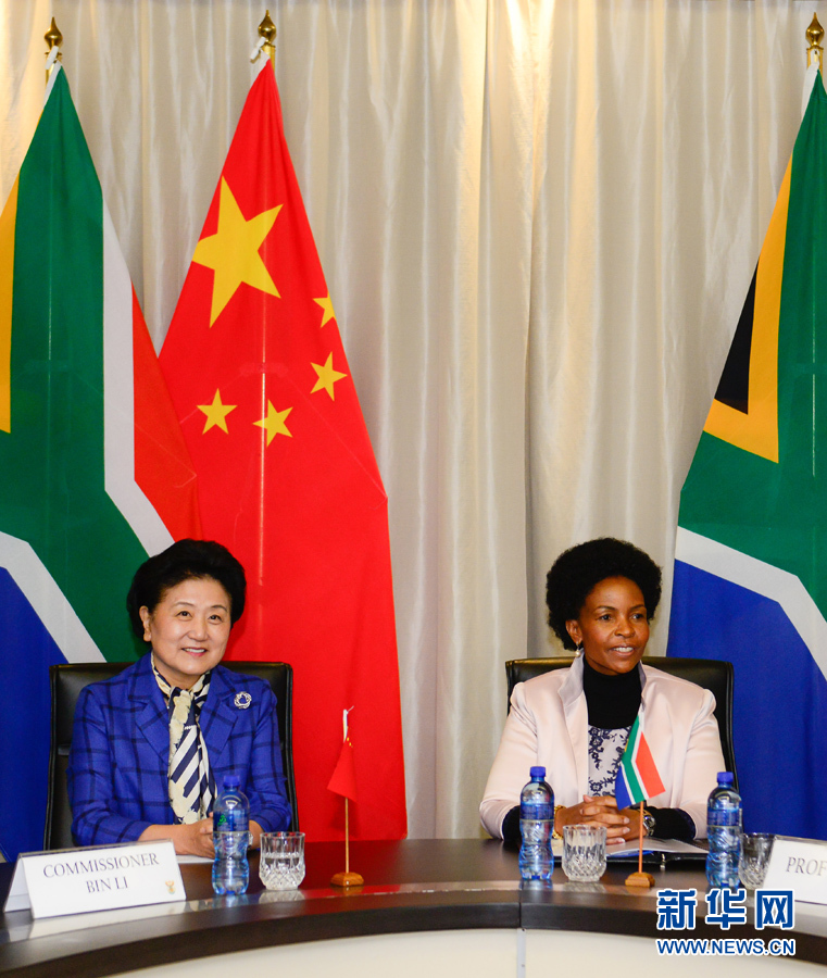 4月25日，國務院副總理劉延東在比勒陀利亞會見南非外長馬沙巴內。 新華社記者翟健嵐攝