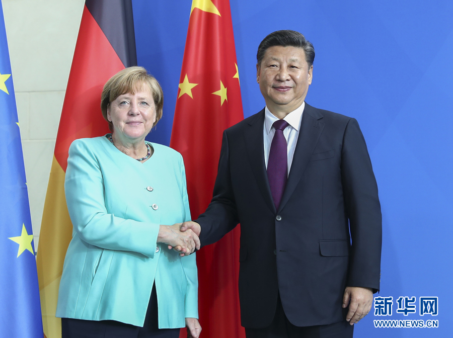 7月5日，國家主席習近平在柏林同德國總理默克爾舉行會談。新華社記者謝環馳攝