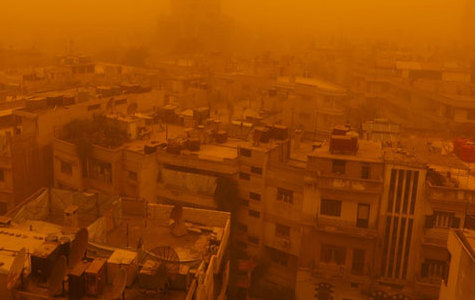 敘利亞黎巴嫩遭沙塵天氣 天空變黃色混沌一片(高清)